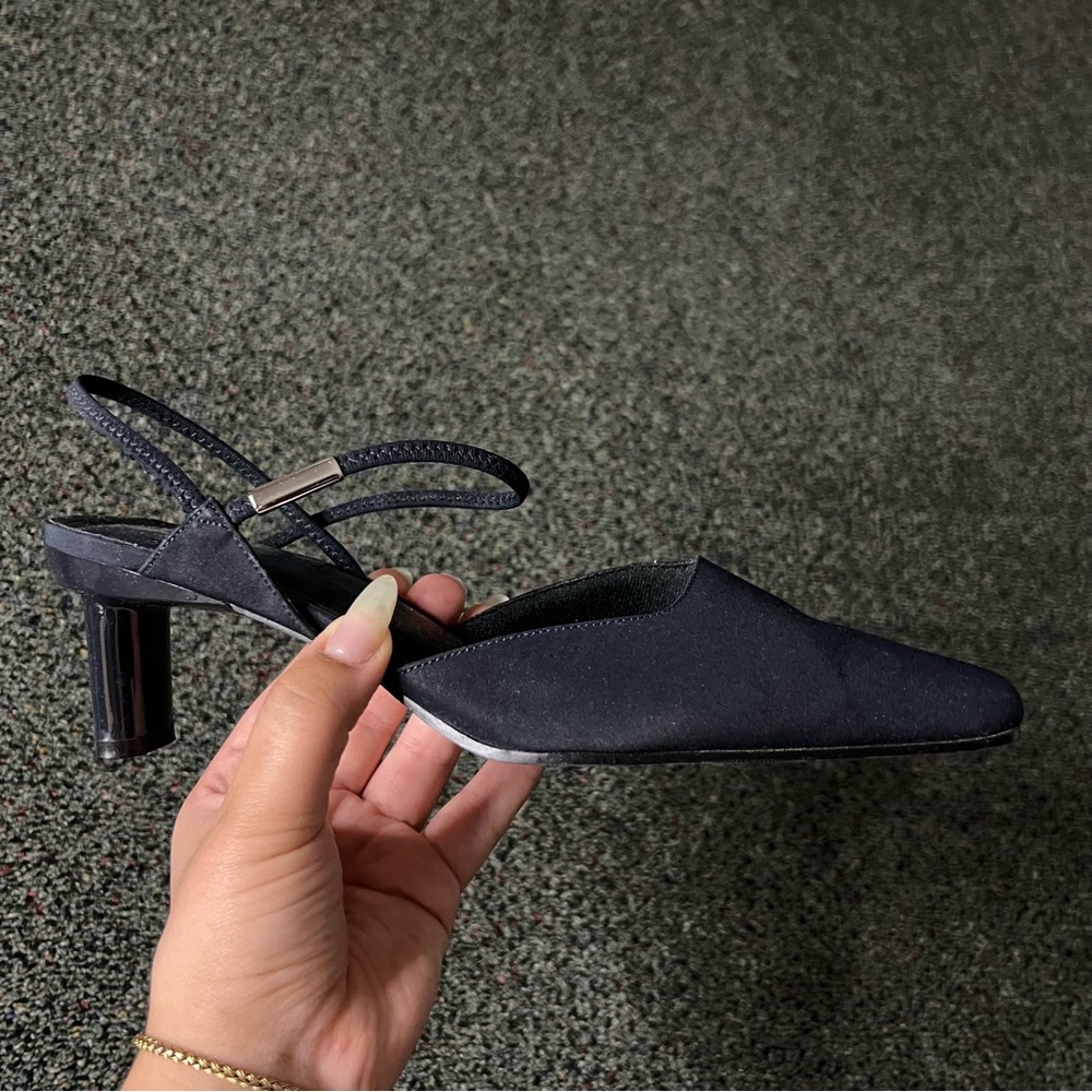 Black Vintage Y2K 90s Strappy Low Block Kitten Square-Toe Heels Comfortable Sz 8 - Picture 13 of 16